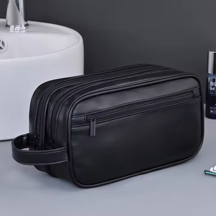 Bolsa De Viaje Para Hombres Doble Capa De Cuero PU Organizador De Baño Resistente Al Agua Para Shaving Y Cosméticos Kit Dopp Estuche De Almacenamiento - 1