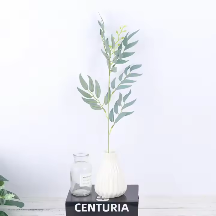 5pcs Hojas De Sauce Realzadas Con Flores De Seda Verdes Para Decoración De Hogar Jardín Vaso Decoración De Boda Y Fiesta - 1