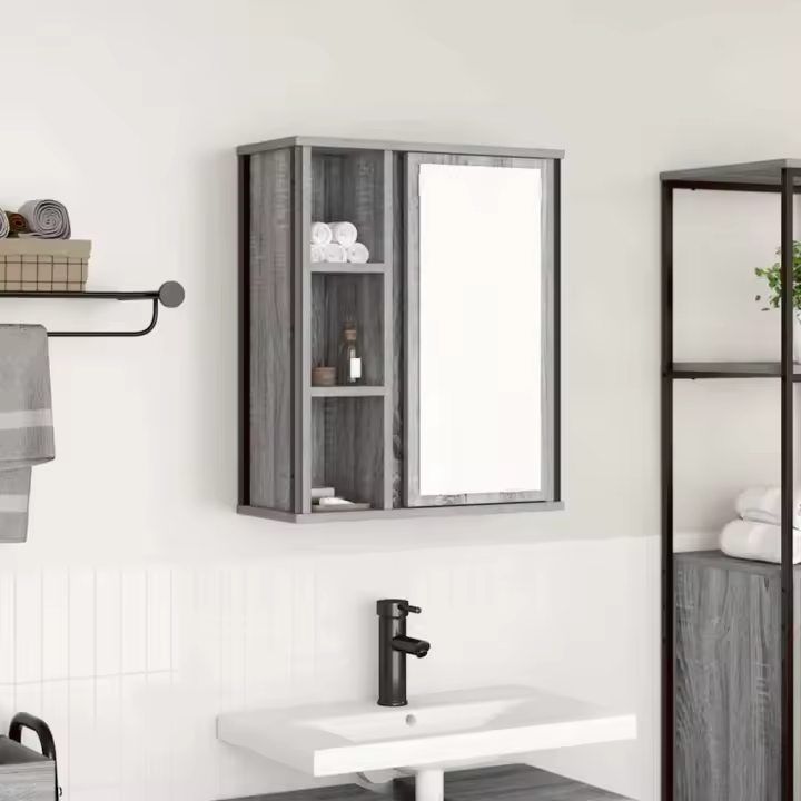 vidaXL Mueble de baño de pared con espejo gris Sonoma 50x21x60 cm - 1