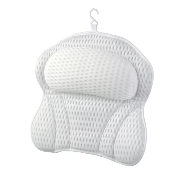Almohada de baño Antideslizante de Espuma viscoelástica Suave para Cuello y Espalda con ventilación 4D y 6 Tazas, Color Blanco - 1