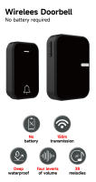 Campana De Puerta Inalámbrica De Energía Cinética Sin Batería Impermeable Negra Con 38 Canciones EU UK US Plug Para Hogar - details 1