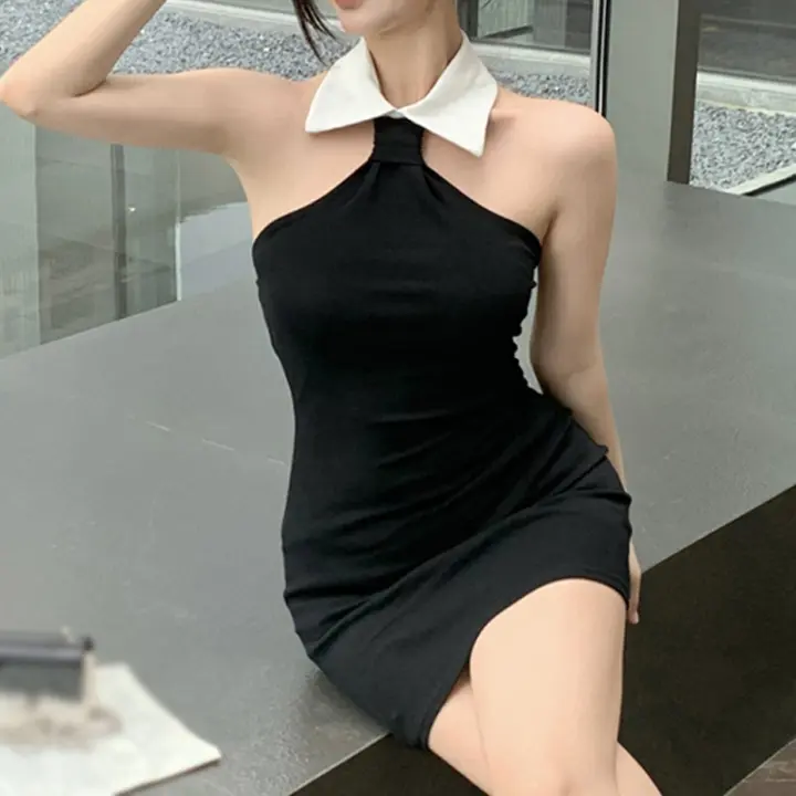 Vestido Mini Para Mujer Sin Mangas Pleated Slim Halter Neck Lace up Sexy & Club Polyester Midi Ajustado Fiesta Sin Capucha - 1
