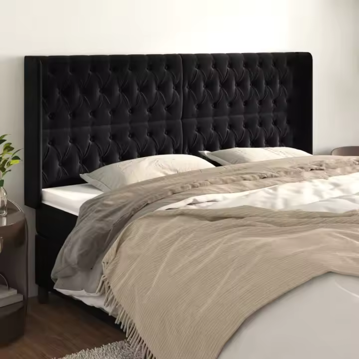 vidaXL Cabecero con orejas de terciopelo negro 183x16x118/128 cm - 1