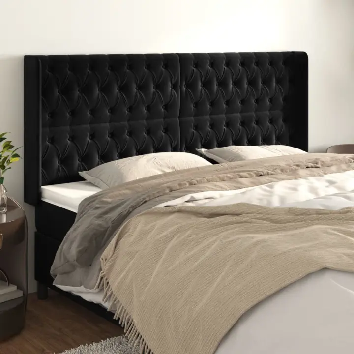 vidaXL Cabecero con orejas de terciopelo negro 183x16x118/128 cm - 1