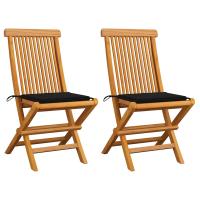 vidaXL Sillas de jardín 2 uds madera teca con cojines a cuadros gris en color Estampados cuadros grises/Rojo vino tinto/Negro y más | cómodas modernas ergonómicas para comedor cocina salón hogar - details 2