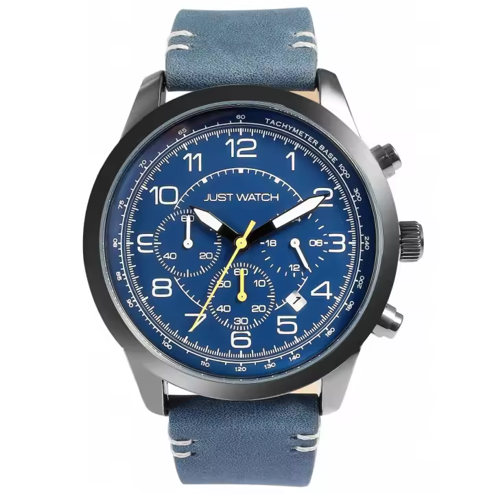 Reloj Just® Ático Hombre Cronógrafo com Pulsera de Pele Genuína - 1