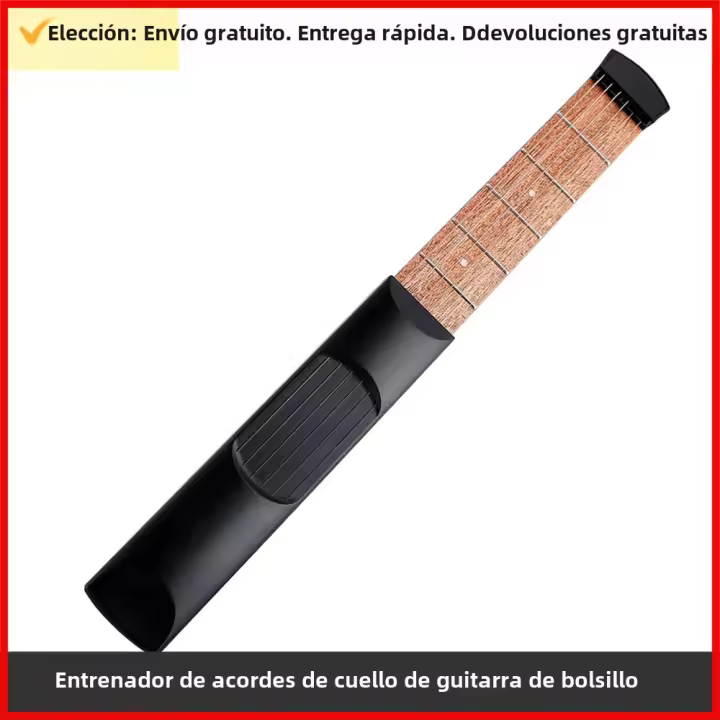 Guitarra De 6 Cuerdas Y 6 Frets Modelo Portátil De Bolsillo Entrenador De Acordes Madera De Sapele Herramienta De Práctica Para Principiantes Negro - 1