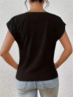 Camiseta de cuello en V lisa - Elegante blusa de manga corta para mujer (Primavera/Verano) - details 9