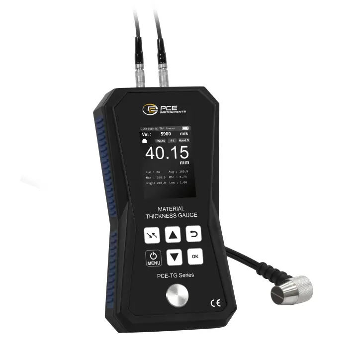 Medidor de espesor con memoria / Ajuste de la velocidad de ultrasonido / Estándar de calibración integrado en la carcasa / Rango de medición hasta 225 mm / Alarma de valores límite / PCE Instruments - 1