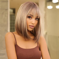 Pelucas Sintéticas De Encaje ALAN EATON Para Mujeres Rubia Con Mechas Marrón Y Corte Con Franja Peluca Larga Recta Ombre Heat Resistant - details 11