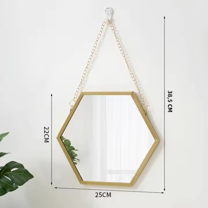 Espejo Decorativo En Forma De Hexágono Para El Baño Y El Dormitorio Espejo De Maquillaje Colgante Decoración De Pared Material De Vidrio - 1