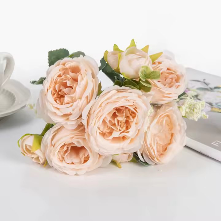 Flores Artificiales De Seda Blanca Peonía Para Decoración De Hogar Vaso Navidad Boda Fiesta Accesorios De Aro De Navidad - 1