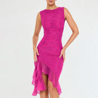 Vestido De Mujer De Moda Europea Y Americana Invierno 2024 Malla Irregular De Espalda Nuda Con Vuelta De Codo Estilo Alto Calle - details 4