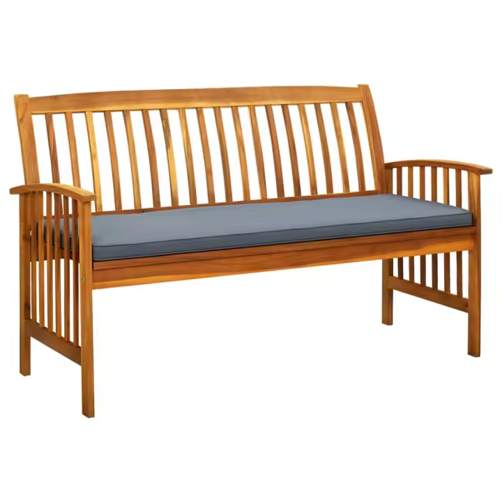vidaXL Banco de jardín con cojín madera maciza de acacia 147 cm en color Crema/Gris oscuro | acolchados duraderos para sofás de jardín terraza exterior - 1