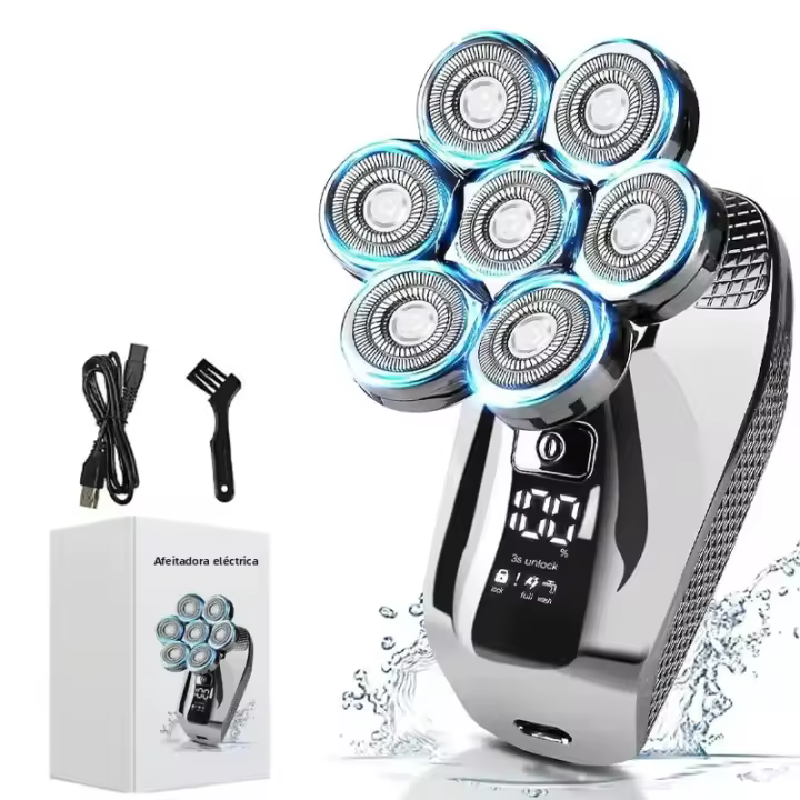Afeitadora Eléctrica Para Hombres 7D Sin Cable Afeitadora De Cabeza Impermeable Con Pantalla LED Kit De Afeitar Incluido - 1