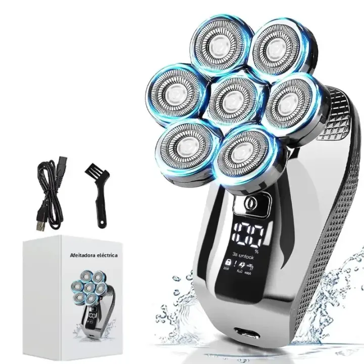 Afeitadora Eléctrica Para Hombres 7D Sin Cable Afeitadora De Cabeza Impermeable Con Pantalla LED Kit De Afeitar Incluido - 1