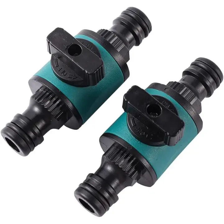 Conector rápido de manguera de jardín de 2 piezas de 16 mm con llave de paso de 2 vías - 1