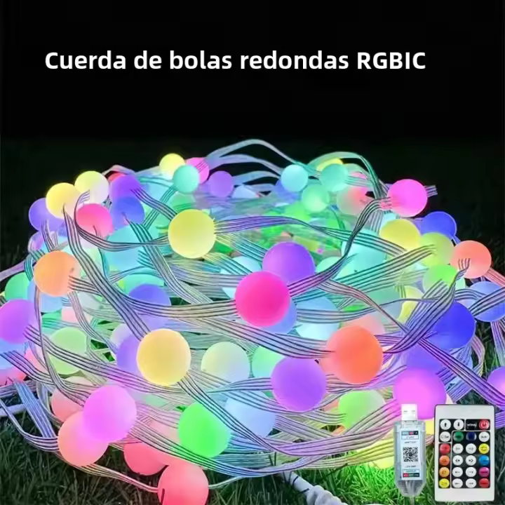 Cadena De Luces LED RGBIC Bluetooth 5V Con Controlador De Música Y App IP65 Impermeable Para Decoración De Jardín Camping Atmosfera - 1