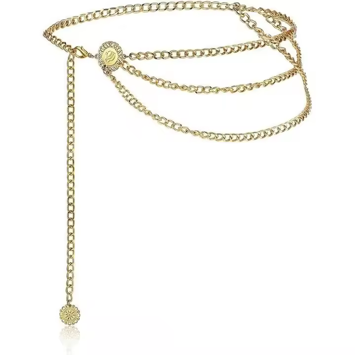 Cinturón de cadena para el ombligo de mujer, cadena de joyería corporal multicapa de moda, cinturón ajustable, decoración corporal, culottes de mujer, cinturón de cadena retro (dorado) - 1