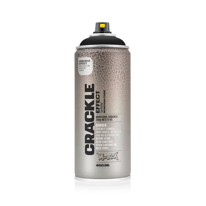 Montana Cans Efecto Craquelado Color Negro 400ml - efecto agrietado, acabado mate, presión media, compatible con otros colores, requiere imprimación y color base, para cualquier superficie - 1