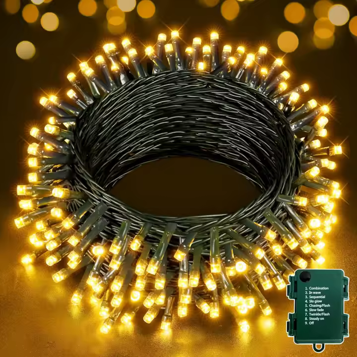 Guirnaldas de luces con enchufe de la UE, 13 m, 100 Luces LED para Árbol de Navidad, Luces de Cadena impermeables, Luces interiores/Exteriores para decoración navideña de Bodas en El Jardín - 1