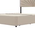 Cama doble 140x200/160x200 cm tapizada con 4 cajones, LED y somier de láminas, lino beige - details 0