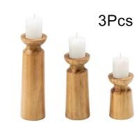 3PCS Soportes De Vela De Madera Natural Retro Para Boda Y Fiesta Decoración De Mesa Del Hogar Estilo Clásico Hechos a Mano - details 3