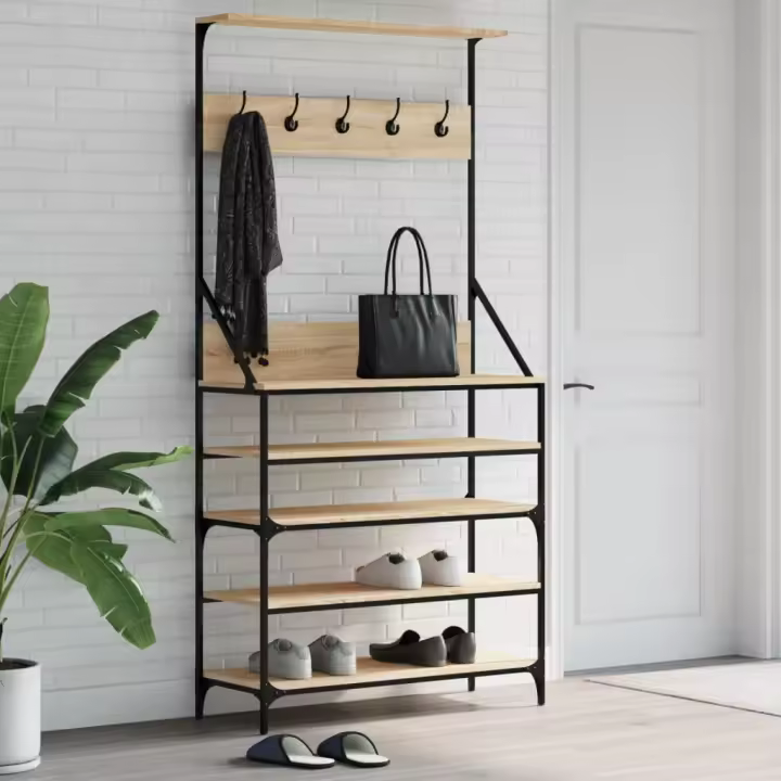 vidaXL Perchero con zapatero roble Sonoma 90x34x184 cm - 1