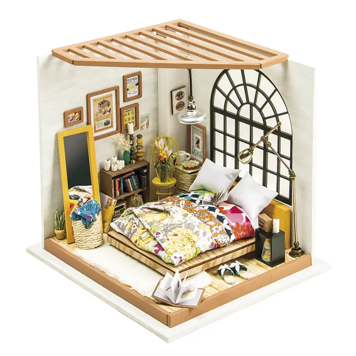 DAM. Dormitorio Alice Dreamy. Casa de muñecas maqueta de madera para pintar y montar. 142 piezas. 20,3x18,4x18,7cm - 1