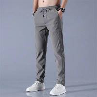 Pantalones Casuales Para Hombre De Seda Con Hielo 2024 Verano Negro Gris Delgados Negocios Casual Pantalones Rectos Elásticos Transpirables Para Exteriores - details 2