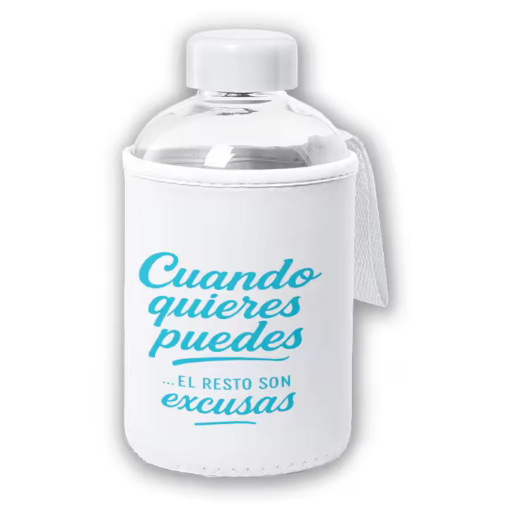 MERCHANDMANIA Bidón cristal con Funda soft shell frase motivadora cuando quieres puedes tapon seguridad botella - 1