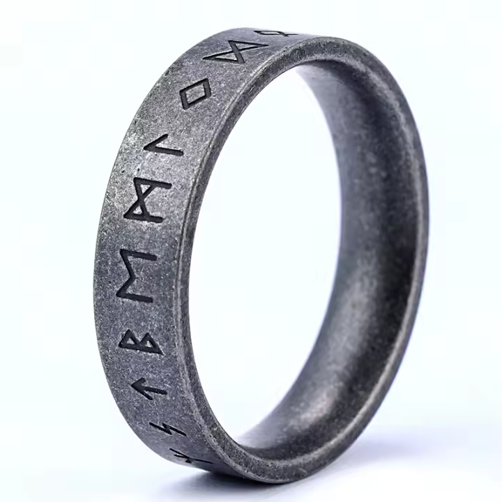 Genderless Jewellery Anillo rúnico vikingo de acero envejecido de titanio minimalista personalizado para hombre Spot Jewellery - 1