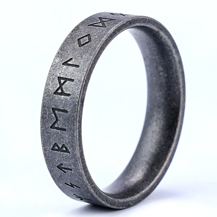 Genderless Jewellery Anillo rúnico vikingo de acero envejecido de titanio minimalista personalizado para hombre Spot Jewellery - 1