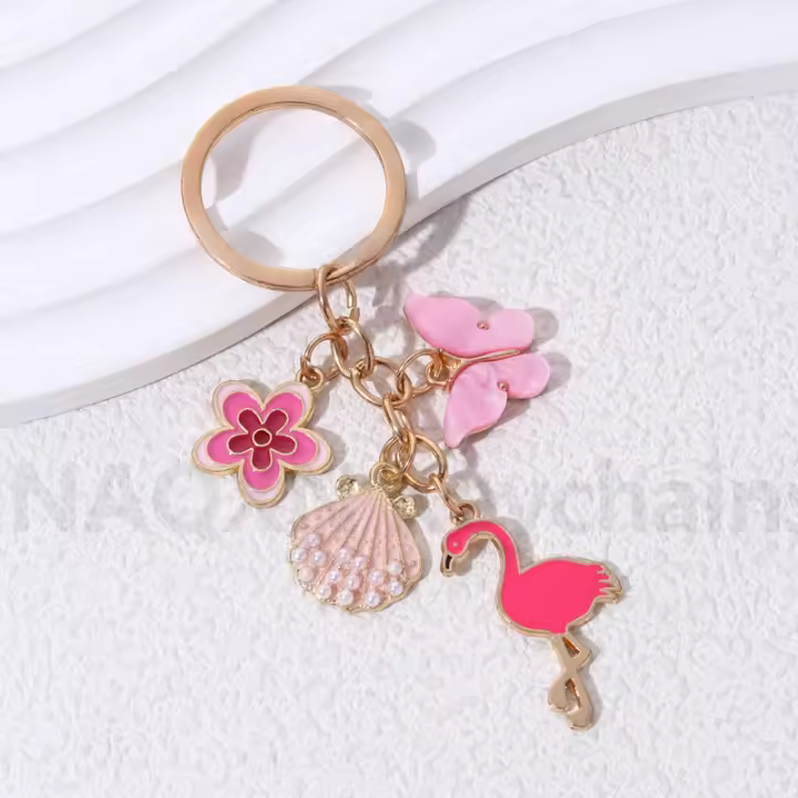 Llavero De Mariposa Y Flamenco En Rosa Para Mujeres Y Niñas Adorno De Bolsa Hecho a Mano Joyería DIY De Animales Y Insectos - 1