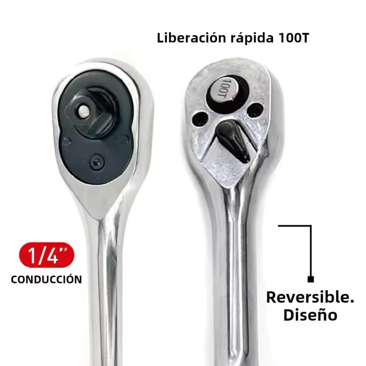 Llave De Eje Rápido Con 100 Dientes Para Lugares Estrechos Compatible Con 1/4" 3/8" O 1/2" De Desviación Material De Acero Cr-V Multifuncional - 1
