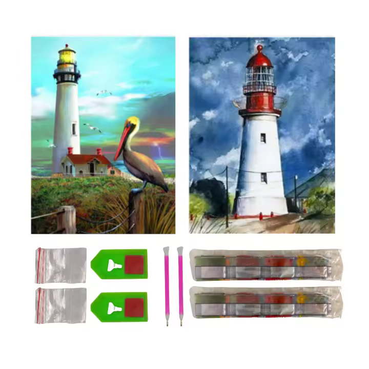 SusggO Pack 2 Diamond Painting Kit Completo, 2 Set Pintura de Diamantes 30X40cm Diamond Painting accesorios DiY 5D Cuadro Punto de Cruz Bordados Manualidades Decoracion Hogar Pared MAR FARO - 1
