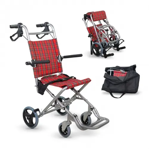 Silla de ruedas de tránsito modelo Neptuno Mobiclinic® Aluminio Plegable Freno en manetas Marca Española Reposapiés plegables Reposabrazos abatibles Ligera Cinturón seguridad - 1