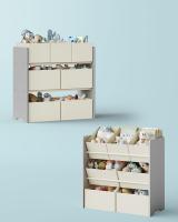 Estantería infantil con 7 cajas de tela, librería y organizador de juguetes, blanco, gris tórtola, 29,5x62,5x60 cm - details 10
