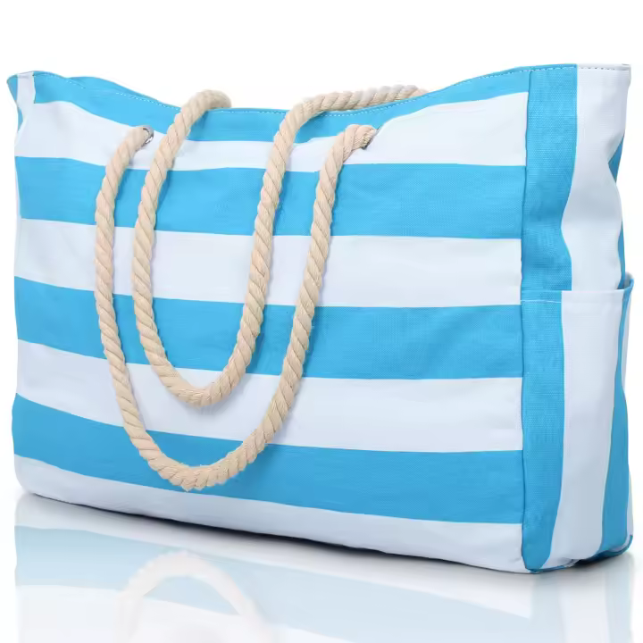 Bolsas de playa para mujer, bolso grande impermeable con cremallera, bolso de playa, impermeable, resistente a la arena, bolso de piscina, bolso grande, azul claro - 1