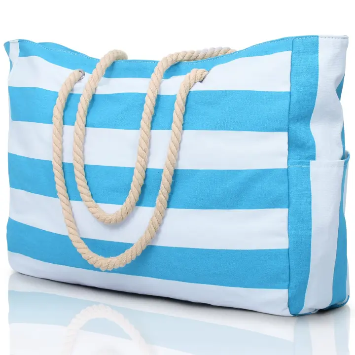Bolsas de playa para mujer, bolso grande impermeable con cremallera, bolso de playa, impermeable, resistente a la arena, bolso de piscina, bolso grande, azul claro - 1