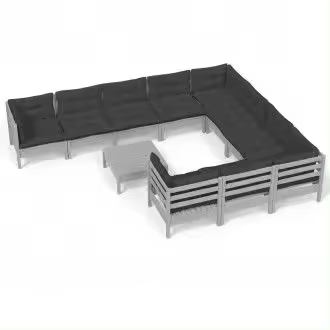 VIDAXL 3097003 juego de 11 sofás modulares con cojines y mesa para jardín de madera de pino gris vida xl - 1