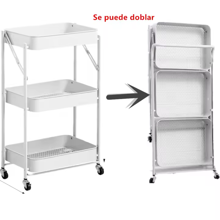Estante de Plegable metal  almacenamiento giratorio con ruedas para frutas y verduras, estante de cocina, organizador, carrito, cesta estante muebles para el hogar muebles ruedas estante para cuarto de baño - 1