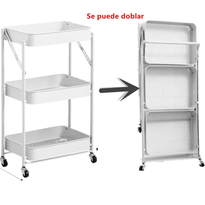 Estante de Plegable metal  almacenamiento giratorio con ruedas para frutas y verduras, estante de cocina, organizador, carrito, cesta estante muebles para el hogar muebles ruedas estante para cuarto de baño - 1