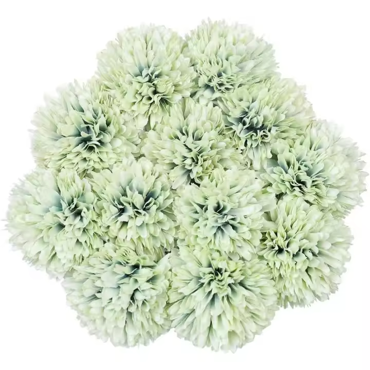12 piezas de pequeñas bolas de flores de crisantemo de seda para decoración del hogar, jardín, fiesta, oficina, ramos de novia, arreglos florales (verde) - 1