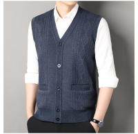 Chaqueta De Punto Para Hombre Otoño Invierno Chaqueta De Cuello V Sin Mangas Botones Estilo Casual Moda Knitted Cardigan - details 4