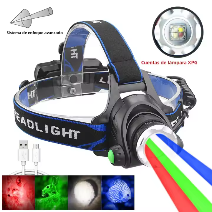 Linterna Frontal LED Super Brillante Ajustable En Rojo Verde Azul Y Blanco Para Pesca Al Aire Libre Impermeable Para Camping Y Exploración De Cavernas - 1