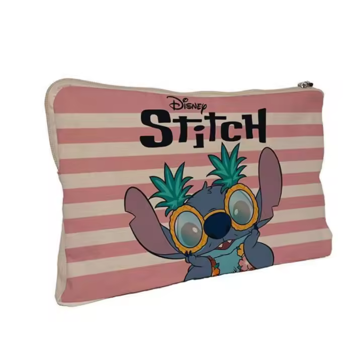 Neceser Stitch, Bolsa de Aseo Stitch, Estampado Rayas, Color Rosa y Blanco, Licencia Oficial 100%, 28 x 19 cm, Kiglam - 1