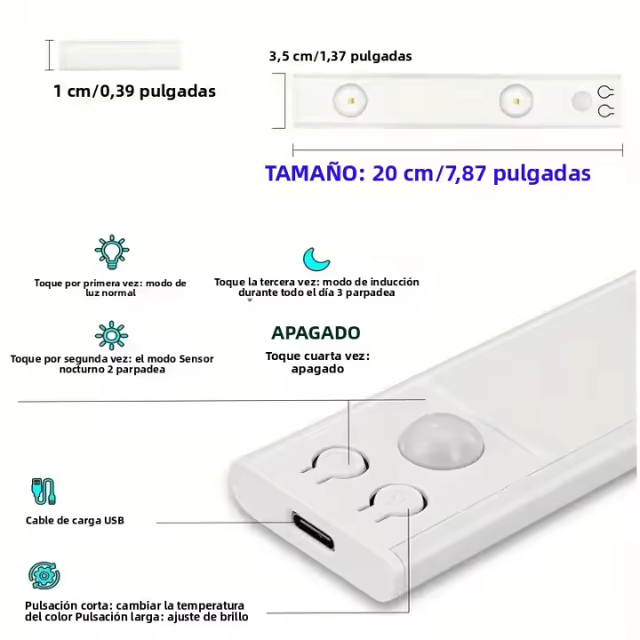 Luz De Armario LED Recargable Y Dimmable Tricolor Para Cocina Dormitorio Y Armario Luz De Noche Para Vino Iluminación De Gabinete - 1