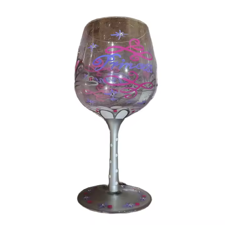 Copa de Vino de Cristal pintada a mano, Princess, (Princesa) marca Top Shelf - 1