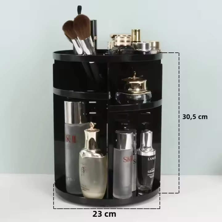 Organizador De Maquillaje Rotativo De 360 Grados Gran Capacidad Para Baño Almacenamiento De Cosméticos Y Perfume Con Portador De Cepillos Para Labial Y Cuidado De La Piel - 1